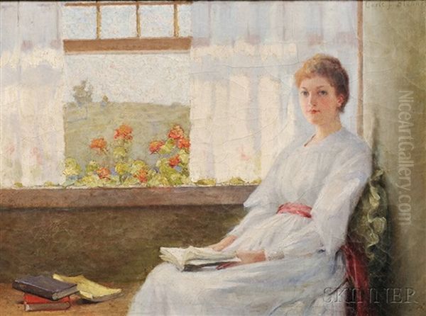 Lady In White Seated By A Window by Carle John Blenner