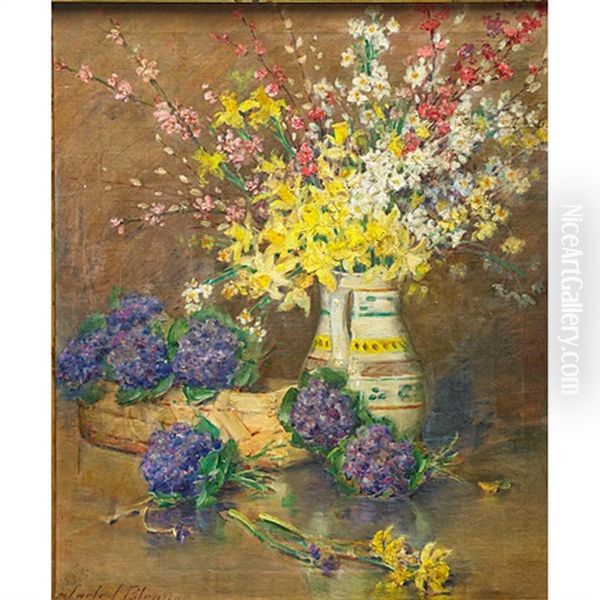 Still Life With Flowers In Pitcher by Carle John Blenner