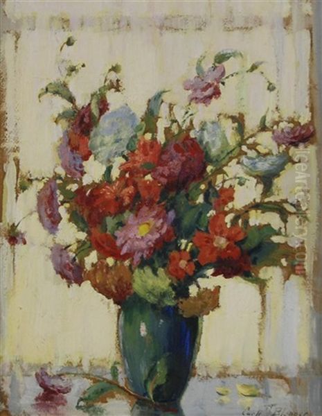 Dahlias At The Window by Carle John Blenner