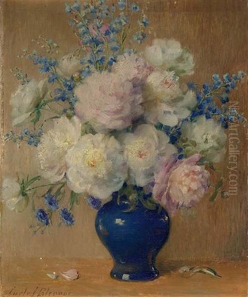 Still Life With Peonies, Delphinium And Aster Oil Painting by Carle John Blenner