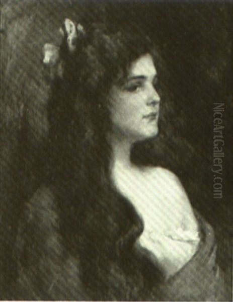 Young Woman With Rose In Her Hair Oil Painting by Carle John Blenner