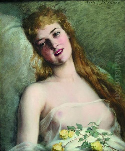 The Artist's Model With Yellow Roses Oil Painting by Carle John Blenner