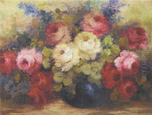 Roses And Lilacs Oil Painting by Carle John Blenner