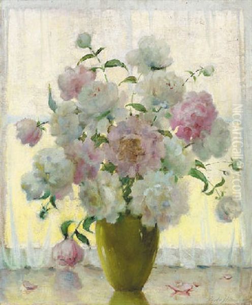 Still Life With Peonies Oil Painting by Carle John Blenner