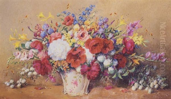 Still Life With Flowers In A Vase Oil Painting by Carle John Blenner