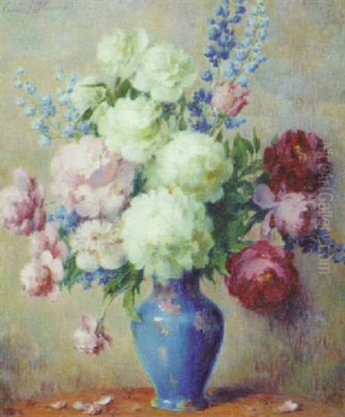 Peonies And Delphiniums Oil Painting by Carle John Blenner