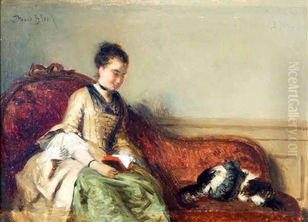 Interior With A Young Lady Reading Oil Painting by David Joseph Bles