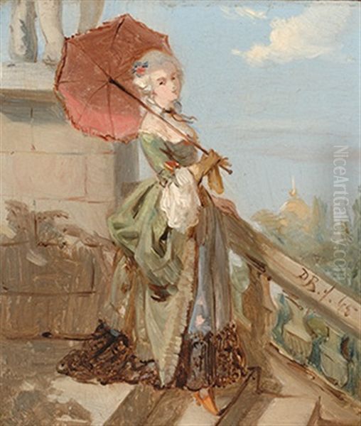 Elegant Lady With A Parasol In Paris Oil Painting by David Joseph Bles