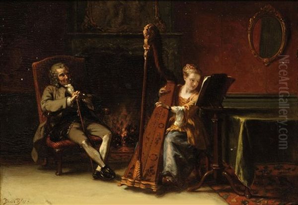 The Recital: Le Grand Pere Et La Petite Fille Oil Painting by David Joseph Bles