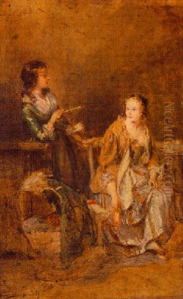 Interior Scene With Two Women Oil Painting by David Joseph Bles