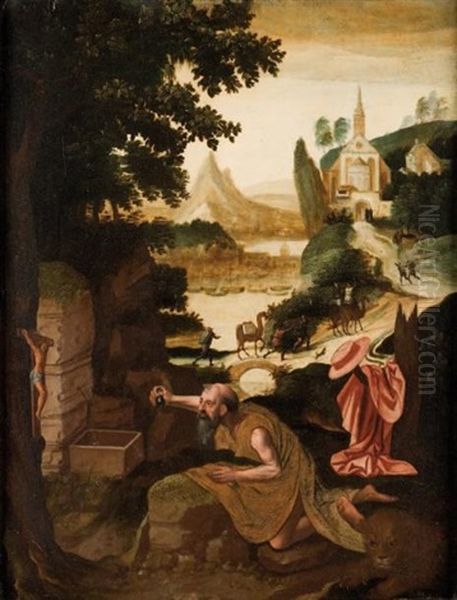 Paysage A L'eglise Avec Saint Jerome Oil Painting by Herri met de Bles