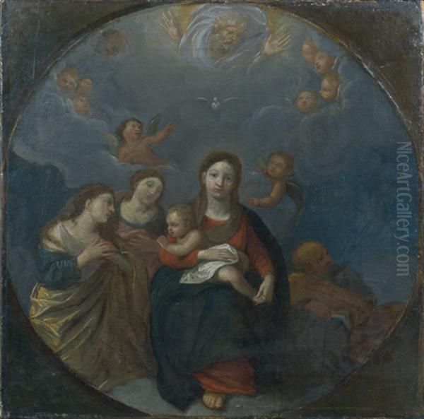 Vierge A L'enfant Entouree D'anges Oil Painting by Clovis Albane