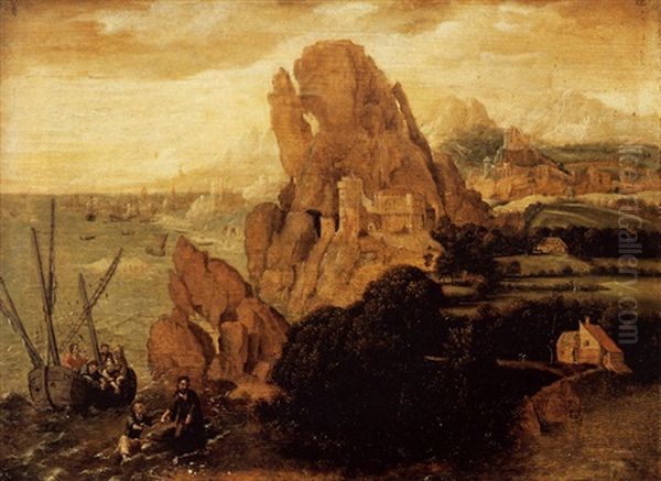 Landscape With The Calling Of Saint Peter Oil Painting by Herri met de Bles