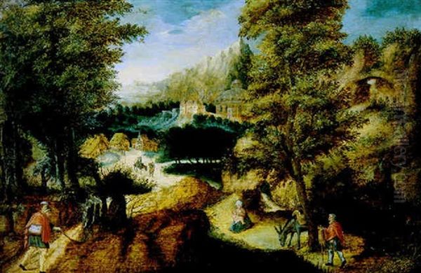 Weite Berglandschaft Mit Der Flucht Nach Agypten Oil Painting by Herri met de Bles