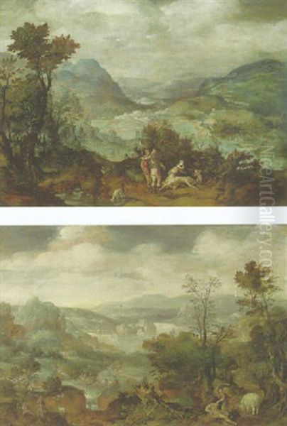 An Extensive Landscape With Venus And Adonis(?) Oil Painting by Herri met de Bles