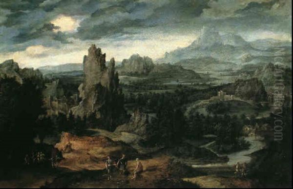 Paysage Avec La Rencontre De Saint Paul Et De Saint Antione Oil Painting by Herri met de Bles