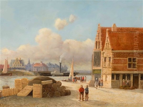 Activity On The Quay In Antwerp Oil Painting by Joseph Bles