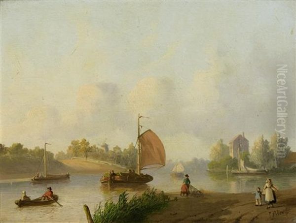 Flusslandschaft Mit Segelbooten Oil Painting by Joseph Bles