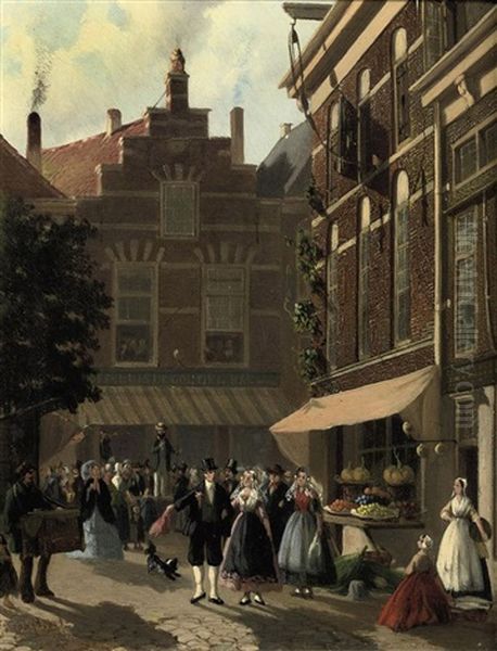 Festivities In Front Of Koffiehuis De Gouden Bal Oil Painting by Joseph Bles