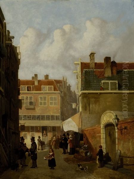 Dutch Cityview With Collectors At An Antiques-stand Oil Painting by Joseph Bles