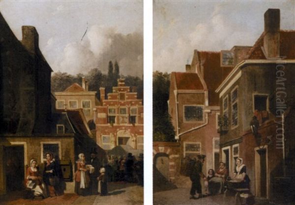 Market Day (+ The Fish Seller; Pair) Oil Painting by Joseph Bles