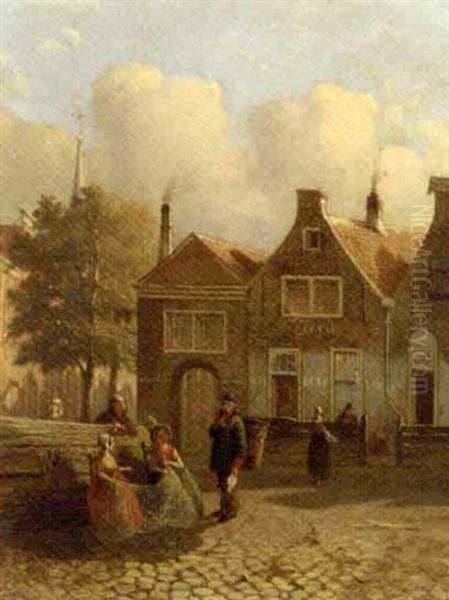 A Sunlit Square In A Fishing Village Oil Painting by Joseph Bles