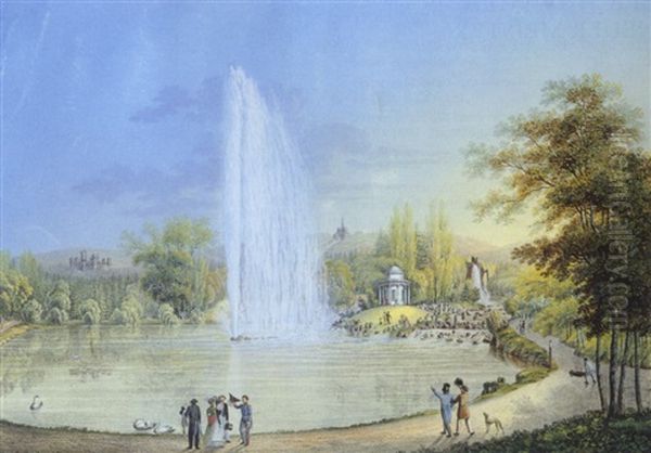 Die Grosse Fontane Im Schlosspark Wilhelmshohe Bei Kassel Oil Painting by Johann Heinrich Bleuler the Younger