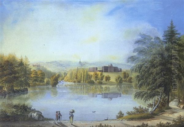 Blick Auf Schloss Wilhelmshohe Bei Kassel. Im Hintergrund Der Herkules Oil Painting by Johann Heinrich Bleuler the Younger