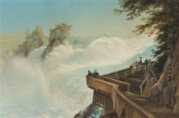 Blick Auf Den Rheinfall Bei Schaffhausen (vue De La Chute Du Rhin) Oil Painting by Johann Ludwig (Louis) Bleuler