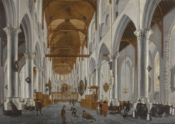 The Interior Of The Laurenskerk, Rotterdam, Looking East Oil Painting by Daniel de Blieck