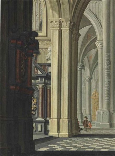 An Imaginary Church Interior With Gothic Vaults Oil Painting by Daniel de Blieck