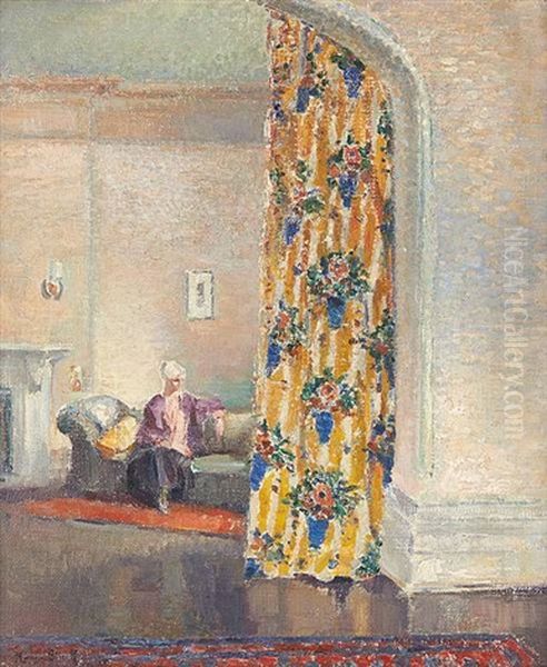 Interieur A La Tenture Fleurie Oil Painting by Maurice Blieck