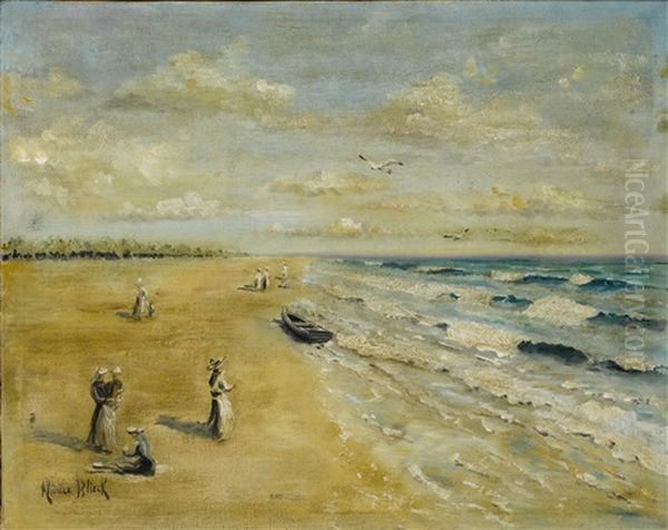 Figures At The Seashore Oil Painting by Maurice Blieck