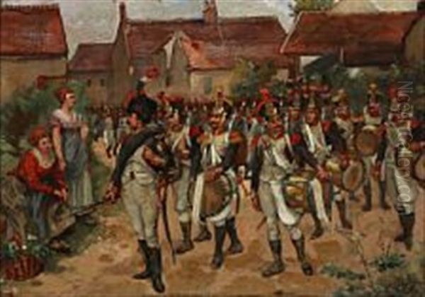 A Parade In A Village Oil Painting by Albert Bligny