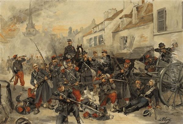 Kriegsszene In Einer Franzosischen Stadt Oil Painting by Albert Bligny