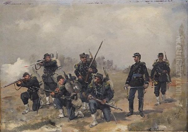 Soldats Au Front Oil Painting by Albert Bligny