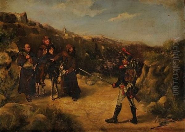 Episode De La Guerre D'espagne : Le Grenadier Et Les Moines Oil Painting by Albert Bligny