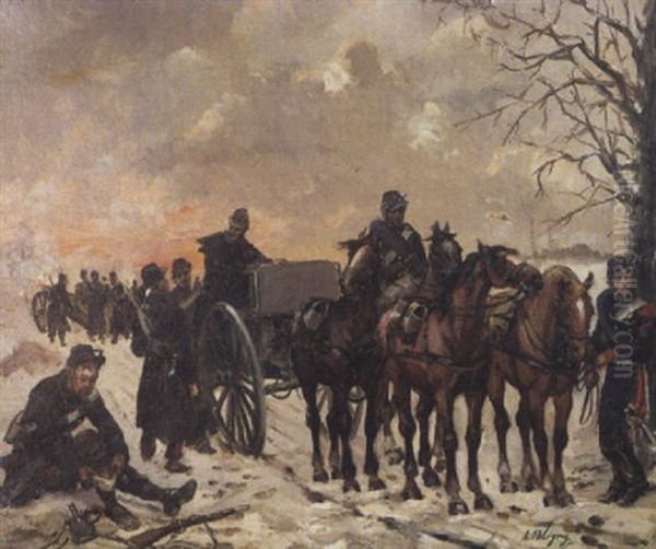 La Halte Dans La Neige Oil Painting by Albert Bligny