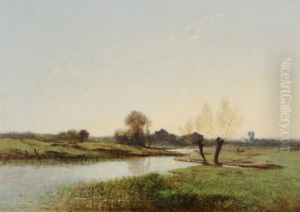 Idyllische Flusslandschaft In Morgenstimmung Oil Painting by Francis Blin