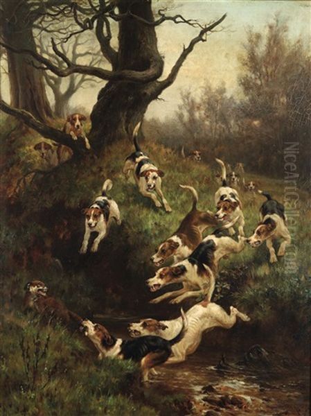 Fox And Hounds Oil Painting by Thomas Blinks