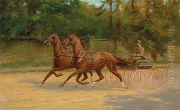 Walter Winans Driving A Carriage Oil Painting by Thomas Blinks