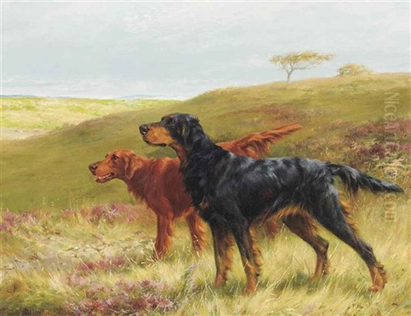 Setters On A Moor Oil Painting by Thomas Blinks