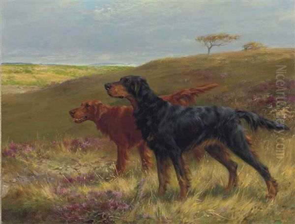 Setters On A Moor Oil Painting by Thomas Blinks