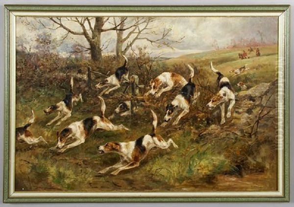 Hounds With Hunting Party Oil Painting by Thomas Blinks