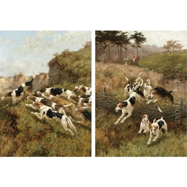 In Full Cry (+ The Pack Splits; Pair) Oil Painting by Thomas Blinks