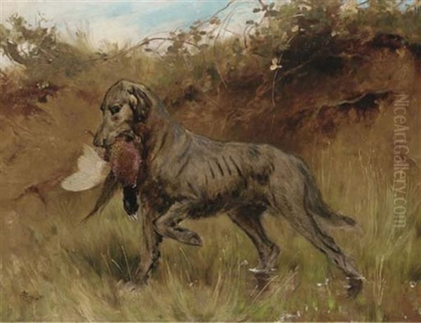 Retrieving A Pheasant Oil Painting by Thomas Blinks