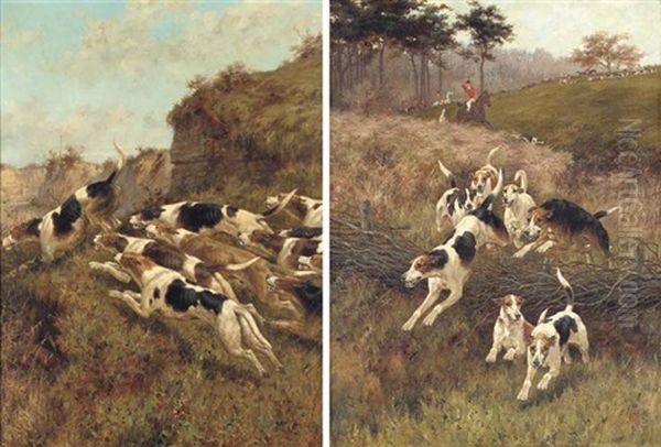 The Pack Splits (+ In Full Cry; Pair) Oil Painting by Thomas Blinks