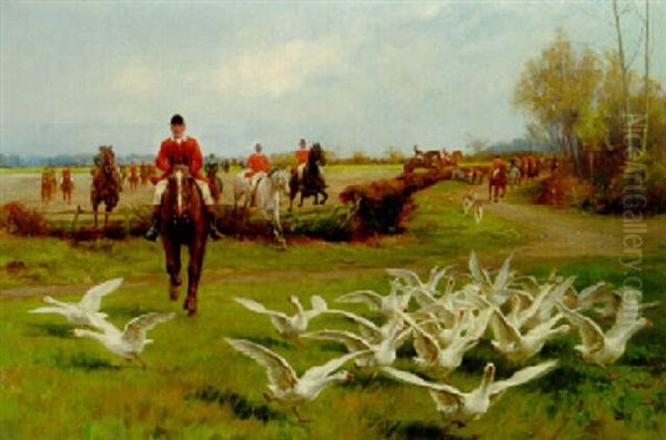 Full Cry, A Frightened Flock Oil Painting by Thomas Blinks