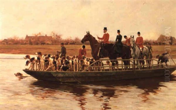 A Hunting Party On A Barge Oil Painting by Thomas Blinks