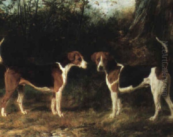 Two Fox Hounds Oil Painting by Thomas Blinks